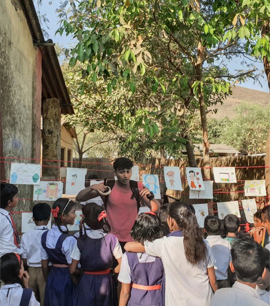 Kshitij Shetty working with a community school on a participatory design project